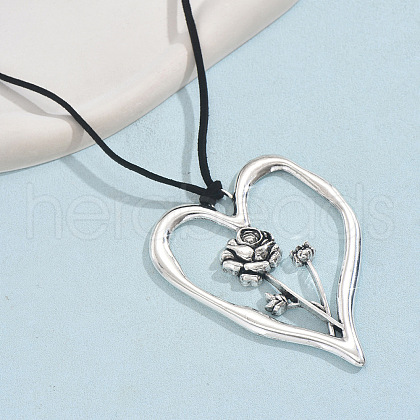 Birth Flower Heart Zinc Alloy Pendant Black Faux Suede Cord Necklaces for Women FS-WGA5BEC-10-1