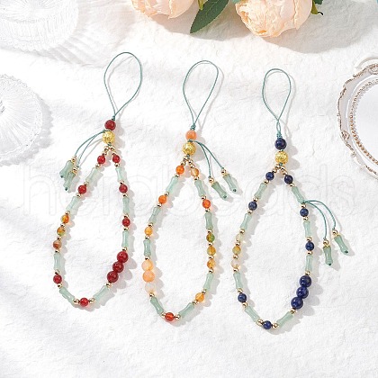 Natural Lapis Lazuli & Carnelian & Peacock Green Agate Mobile Straps HJEW-JM03425-1