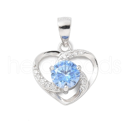 Fine Silver Cubic Zirconia Heart Charms STER-S008-02B-P-1