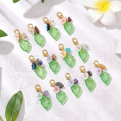 Leaf Acrylic & Flower Resin Pendant Decorations HJEW-JM02785-1