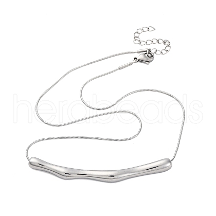 304 Stainless Steel Round Snake Chain Textured Bar Pendant Necklaces for Women NJEW-K276-15P-1