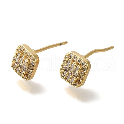 Rack Plating Brass Micro Pave Clear Cubic Zirconia Stud Earrings EJEW-U011-02G-1