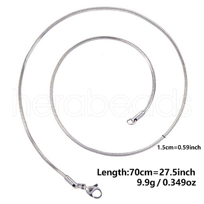 Non-Tarnish 1.5mm Unisex 304 Stainless Steel Snake Chains Necklaces ZV2766-10-1