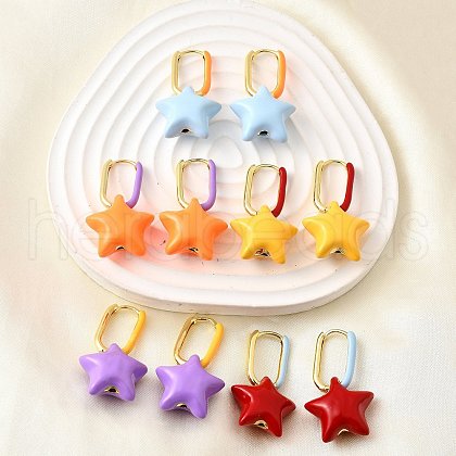 Star Brass Hoop Earrings EJEW-D314-01G-1