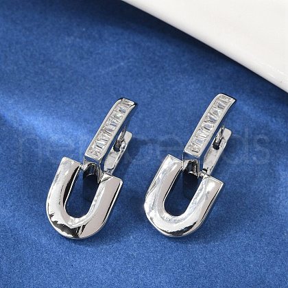 Brass Clear Cubic Zirconia U-Shaped Hoop Earrings EJEW-Q016-20P-1