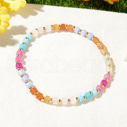 Bohemian Style Natural Aquamarine & Flower Amazonite & Ruby & Amazonite & Rose Quartz & Aventurine Column Beads Stretch Bracelets for Women QH3798-1