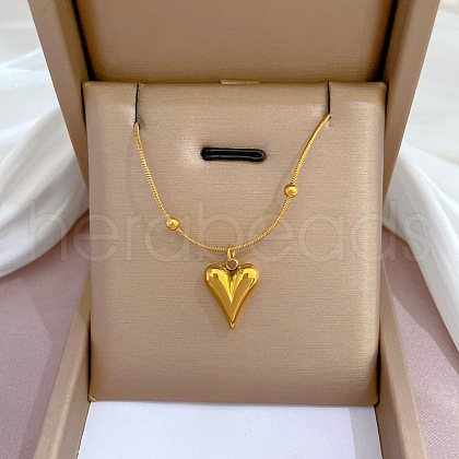 304 Stainless Steel Heart Pendant Necklaces NJEW-Z026-01G-1