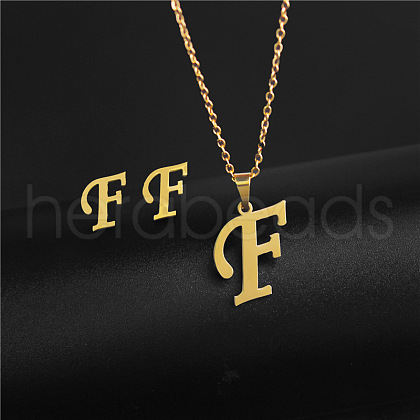 304 Stainless Steel Letter Pendant Necklaces & Stud Earrings Sets WG4BFDA-06-1
