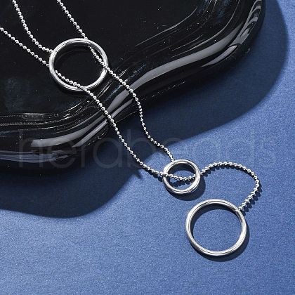 304 Stainless Steel Triple Ring Lariat Necklaces NJEW-R026-16P-1