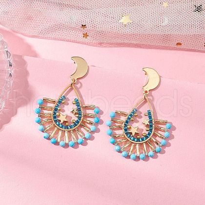 Glass Twisted Bugle Beaded Dangle Stud Earrings EJEW-MZ00365-1