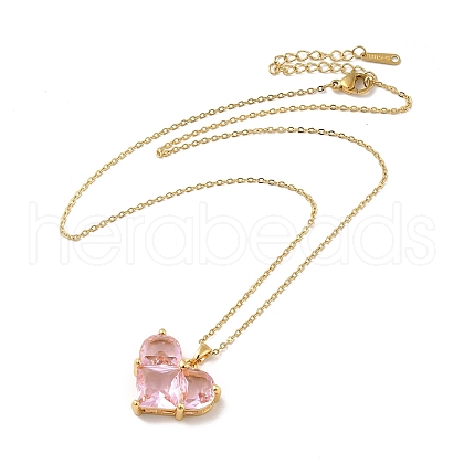 Pink Cubic Zirconia Pendant Necklace NJEW-H161-01A-1