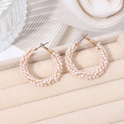 Bohemian Style Iron Glass Seed Beaded Hoop Earrings FS-WG64163-06-1