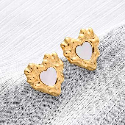 304 Stainless Steel Natural White Shell Stud Earrings EJEW-Z103-06G-02-1