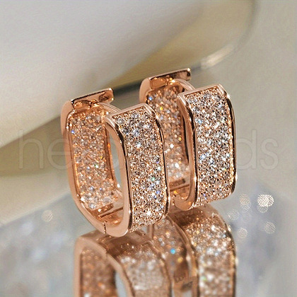 Oval Brass Micro Pave Cubic Zirconia Hoop Earrings WG8C9EE-04-1