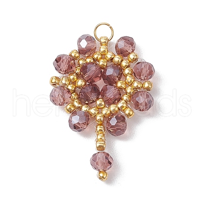 Handmade Glass Seed Beaded Flower Pendants PALLOY-MZ00492-02-1