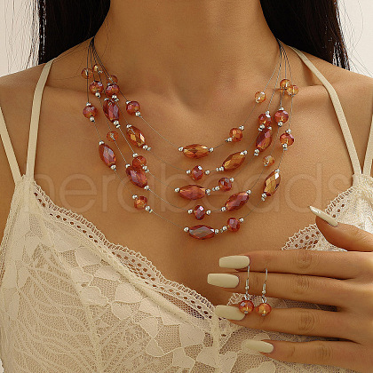 Retro Alloy Resin Dangle Earrings & Multi-Layered Necklaces Sets FS-WG198EF-04-1
