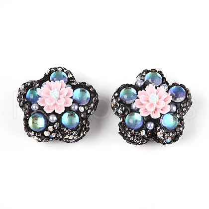 Flower Shape Polymer Clay Rhinestone Beads CLAY-U023-01H-1