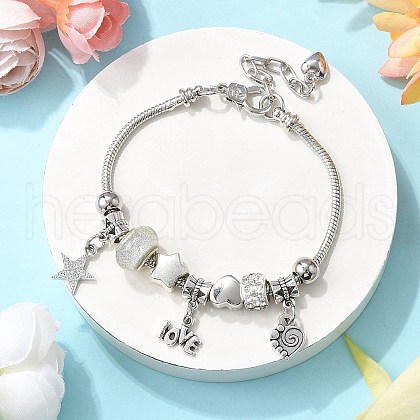 Brass European Beads Charm Bracelets BJEW-JB11586-03-1