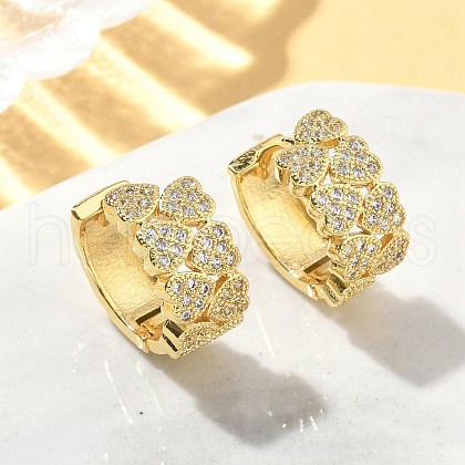 Heart Brass Micro Pave Cubic Zirconia Hoop Earrings EJEW-A132-10G-02-1