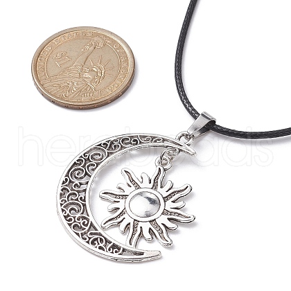 Tibetan Style Alloy Moon & Sun Pendant Necklace with Waxed Cords NJEW-JN04458-1