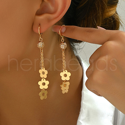 Brass Flower Tassel Hoop Earrings VN3378-1