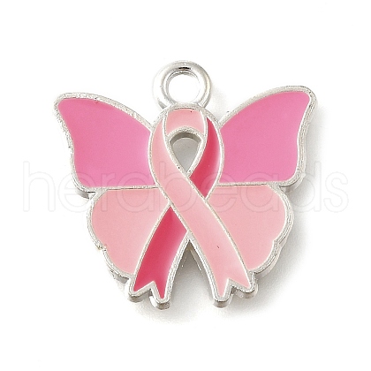Breast Cancer Pink Awareness Ribbon Theme Alloy Enamel Pendants ENAM-C026-01I-S-1