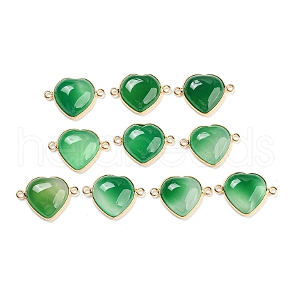 Natural Dyed & Heated Green Onyx Agate Connector Charms G-Q006-06B-G-1