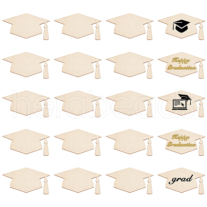 Unfinished Wood Graduation Cap Cutouts DIY-WH0386-40B-1