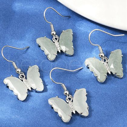 Natural Green Aventurine Brass Dangle Earrings EJEW-M081-01P-04-1