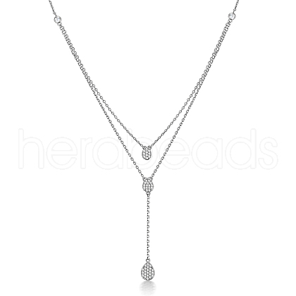 Double Layered 925 Sterling Silver Rhinestone Teardrop Pendant Necklaces ZY1998-2-1
