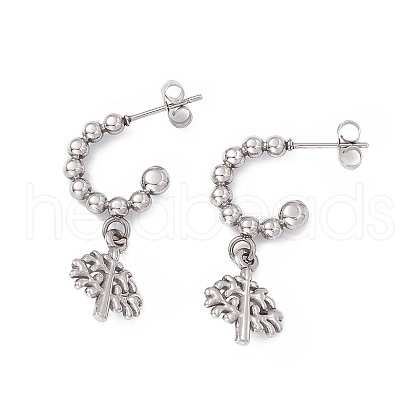 Tarnish Resistant 304 Stainless Steel Ring with Tree of Life Dangle Stud Earrings EJEW-B018-02P-1