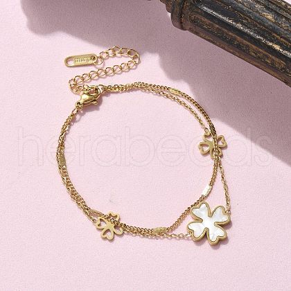 304 Stainless Steel Shell Pearl Pendant Multi-strand Bracelets BJEW-U028-01G-1