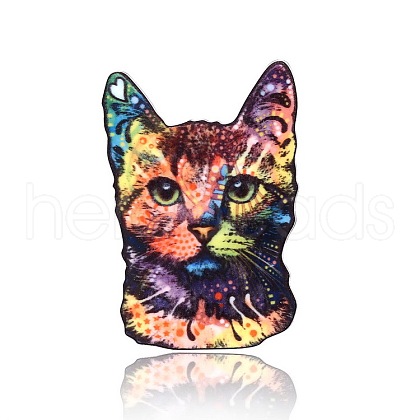 Acrylic Flower Print Cat Brooch PW-WG60493-04-1