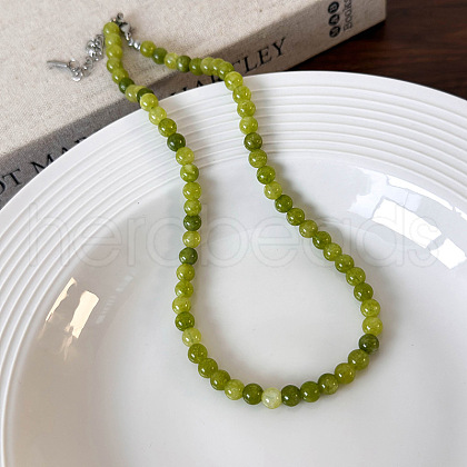 6mm Round Dyed Natural Green Agate Beaded Necklaces Handmade Natural Stone Collar Layered Accessory EH7901-1