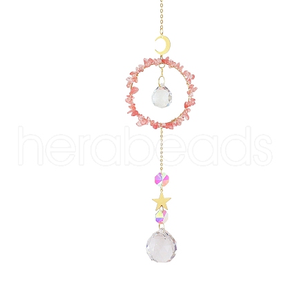 Crystal Glass with Cherry Quartz Glass Sun Catcher Pendant PW-WG84674-06-1