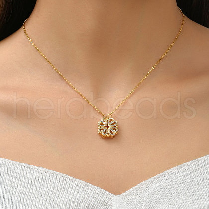 Brass Pave Clear Cubic Zirconia Four Heart Clover Magnetic Pendant Necklaces for Women SC7012-1