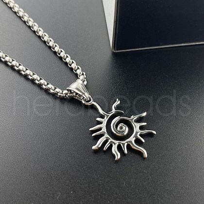 Spiral Sun Flame Pendant Punk Necklace Vintage Stainless Steel Hollow Jewelry RM8476-1
