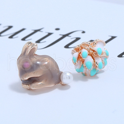 Zinc Alloy Elegant Rabbit Flower Stud Earrings for Women OS7109-1-1