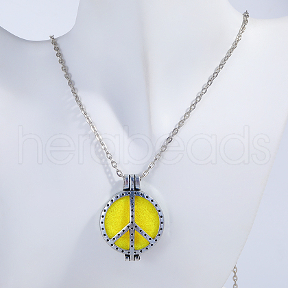 Fashionable Alloy Airplane-shaped Peace Sign Diffuser Locket Pendant Necklaces with Colorful Aromatherapy Tablets Inside GB0331-1