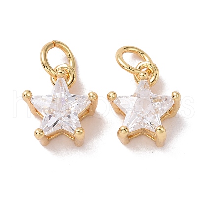 Brass Micro Pave Clear Cubic Zirconia Charms KK-G420-08G-1