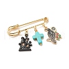 Halloween Castle & Crow Alloy Enamel Charm Safety Pin with Synthetic Turquoise Cross JEWB-BR00069-04-2
