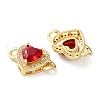 Rack Plating Brass Cubic Zirconia Heart Connector Charm KK-C084-06G-2