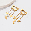 Stainless Steel Star with Moon Tassel Hoop Earrings CV1513-1-3