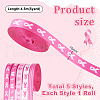   5Rolls 5 Styles Polyester Wave/Breast Cancer Awareness Ribbon Printed Ribbon OCOR-PH0004-22-2