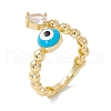 Clear Cubic Zirconia Teardrop & Enamel Evil Eye Open Cuff Ring RJEW-I086-03G-2