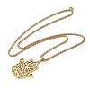 304 Stainless Steel Hollow Cut Hamsa Hand Pendant Necklaces NJEW-H065-07G-2