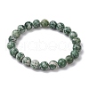 Natural Green Spot Jasper Round Beaded Stretch Bracelets for Women Men BJEW-JB11368-2