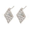 Rhombus Brass Micro Pave Clear Cubic Zirconia Stud Earrings for Women EJEW-G428-16P-4