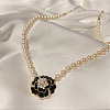 Camellia Flower Alloy & Plastic Pearl Pendant Choker Necklaces FS-WG7D65B-01-1