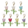 Flower Acrylic & Plastic Imitation Pearl Beads & Japanese Seed Beads Pendant Decorations HJEW-JM03232-02-2